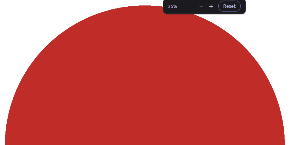 Screenshot. Shows a big red disc with slightly jagged edges. The zoom level of 25% is also shown in the top right corner.